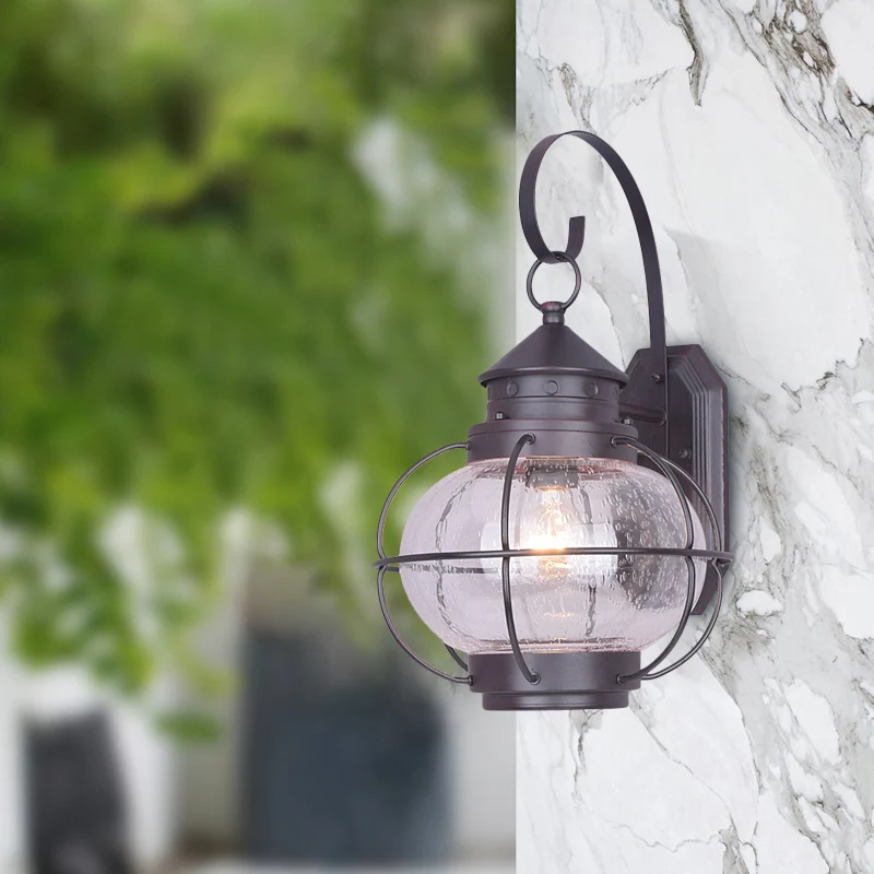 Koffie/Bronzen Lantaarn Wandlamp Retro Wit/Helder Glas 1 Kops Buiten Wandverlichting met Draadkooi Clearhalo