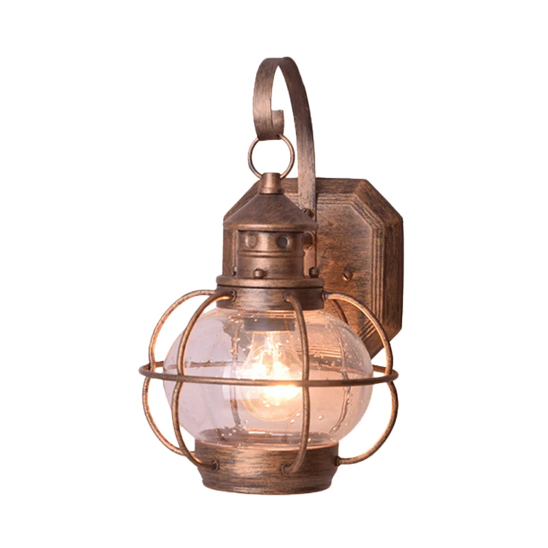 Koffie/Bronzen Lantaarn Wandlamp Retro Wit/Helder Glas 1 Kops Buiten Wandverlichting met Draadkooi Clearhalo