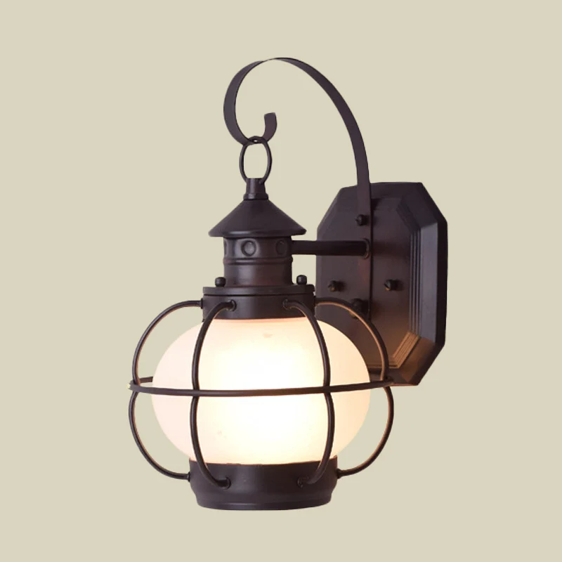 Koffie/Bronzen Lantaarn Wandlamp Retro Wit/Helder Glas 1 Kops Buiten Wandverlichting met Draadkooi Clearhalo