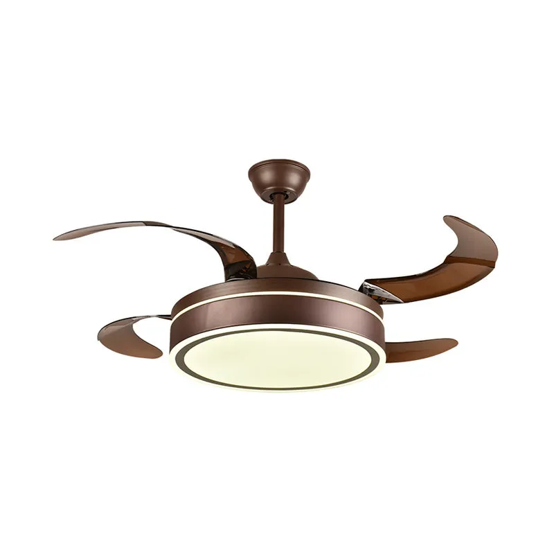 Koffiering plafondventilator licht minimalisme acryl LED woonkamer semi-gemonteerde verlichting met 4 bruine bladen, 42 "b...