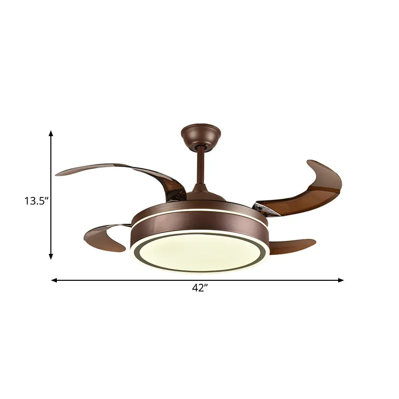 Koffiering plafondventilator licht minimalisme acryl LED woonkamer semi-gemonteerde verlichting met 4 bruine bladen, 42 "b...