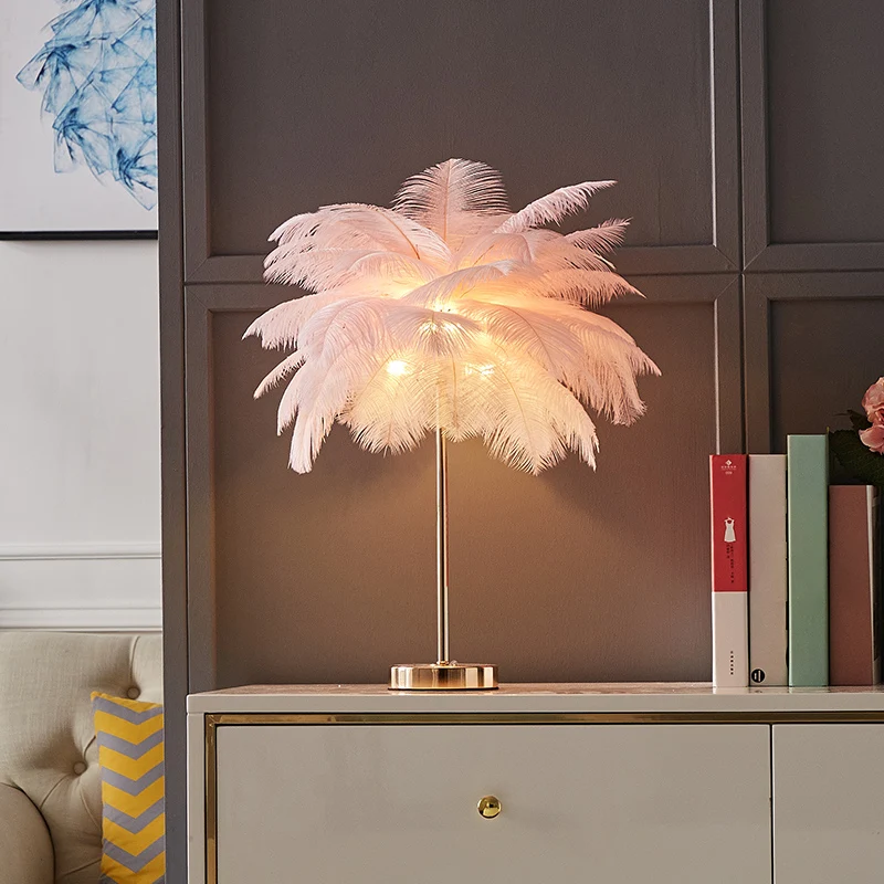 Kokosboomvormig nachtlampje, decoratieve veer, 1 kop, woonkameraccenttafellamp Clearhalo