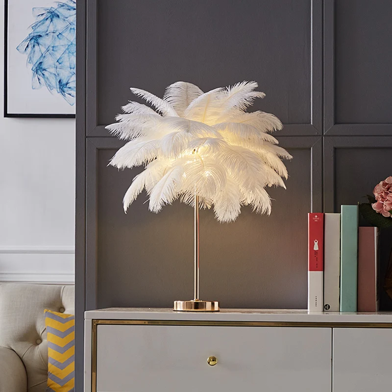 Kokosboomvormig nachtlampje, decoratieve veer, 1 kop, woonkameraccenttafellamp Clearhalo