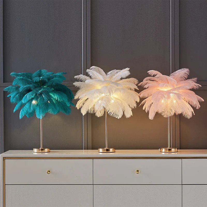 Kokosboomvormig nachtlampje, decoratieve veer, 1 kop, woonkameraccenttafellamp Clearhalo