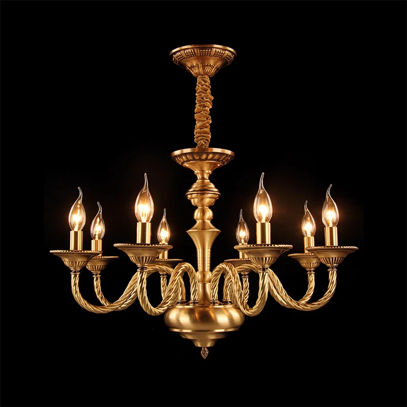 Koloniale kaars kroonluchter hanglamp 3/5/6 lampen metalen hangende plafondlamp messing met gebogen henneptouw ontwerparm...