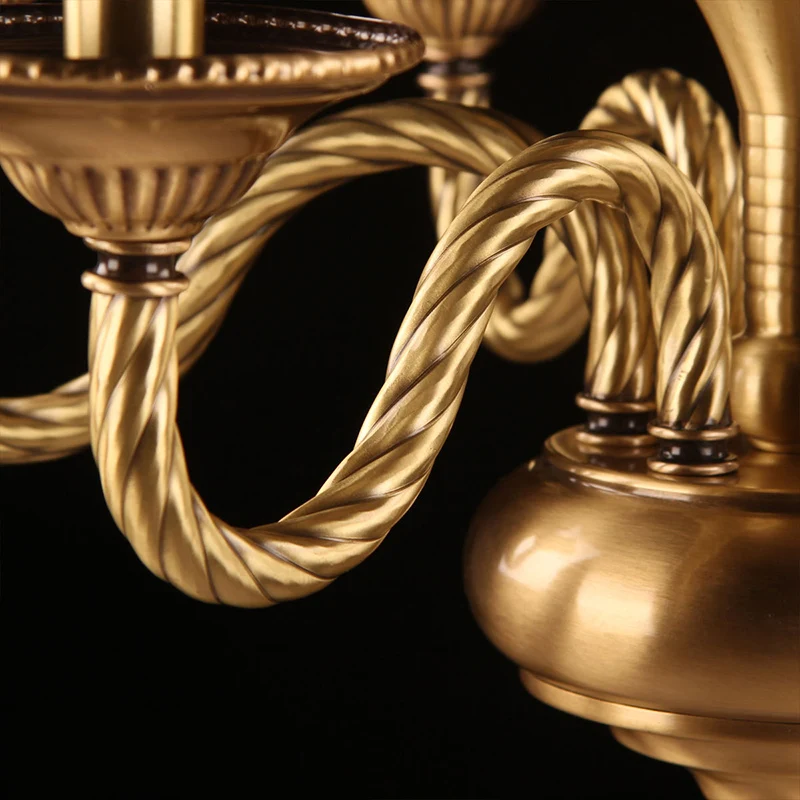 Koloniale kaars kroonluchter hanglamp 3/5/6 lampen metalen hangende plafondlamp messing met gebogen henneptouw ontwerparm...