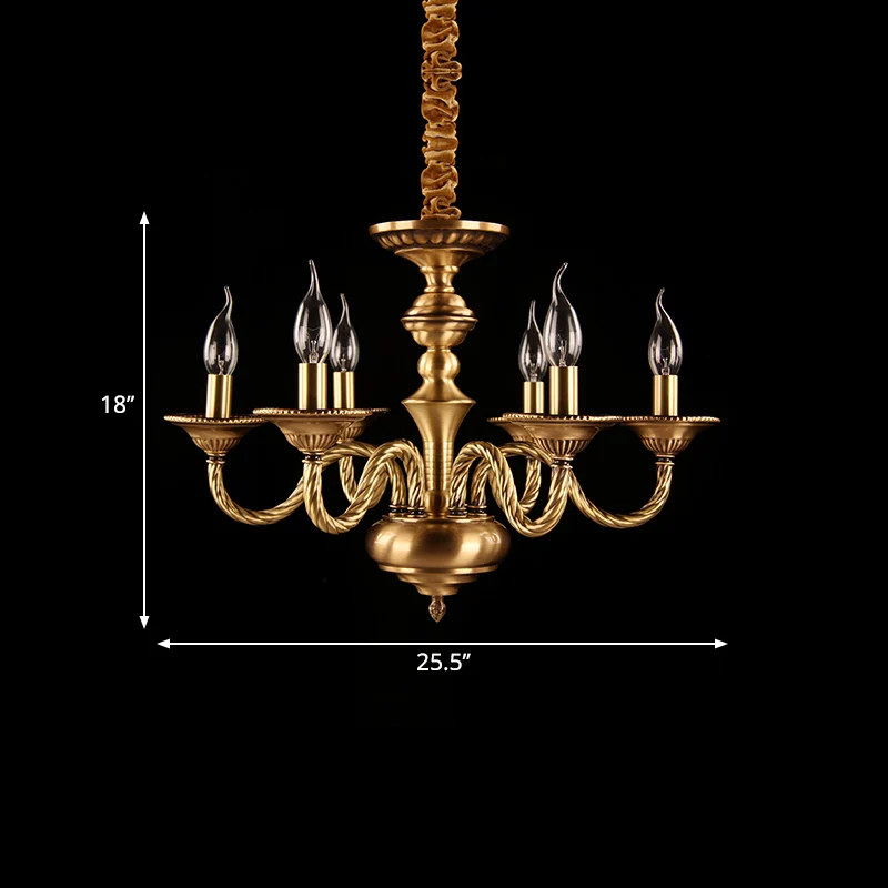 Koloniale kaars kroonluchter hanglamp 3/5/6 lampen metalen hangende plafondlamp messing met gebogen henneptouw ontwerparm...