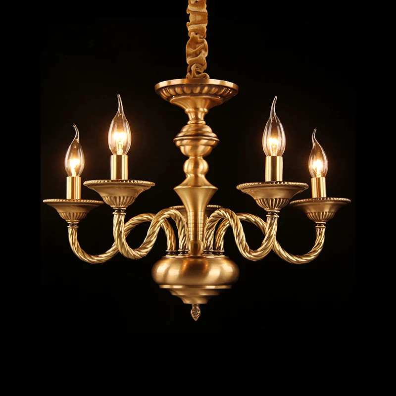 Koloniale kaars kroonluchter hanglamp 3/5/6 lampen metalen hangende plafondlamp messing met gebogen henneptouw ontwerparm...