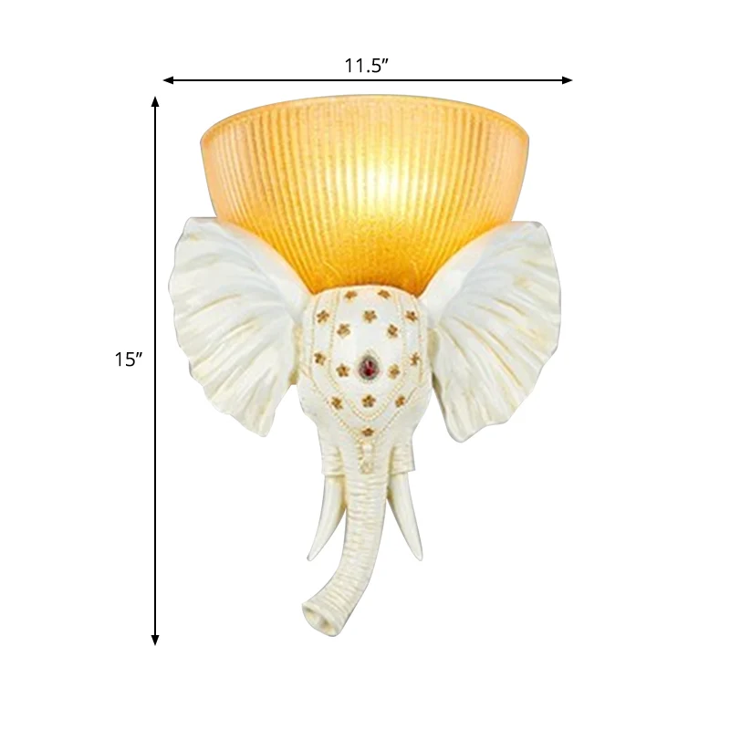 Koloniale kom wandmontage verlichting amberkleurig glas 1 kop wandlamp met wit/gouden olifantsneus naar links/rechts Clear...