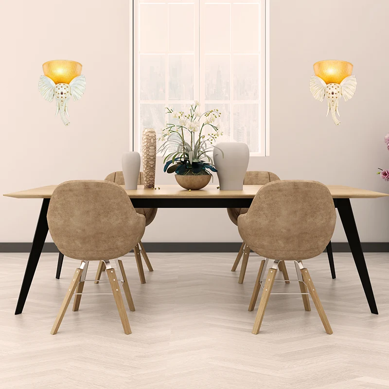 Koloniale kom wandmontage verlichting amberkleurig glas 1 kop wandlamp met wit/gouden olifantsneus naar links/rechts Clear...