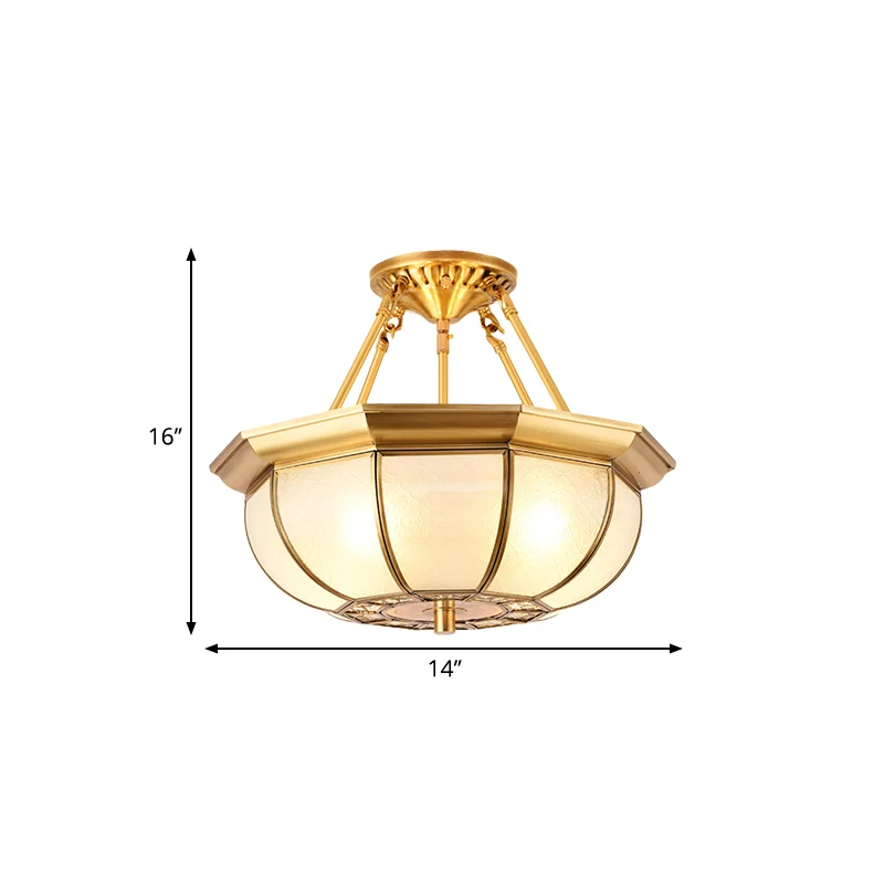 Koloniale ovale plafondlamp, 3/4/6 lampen, crèmekleurig glas, semi-gemonteerd verlichting messing voor slaapkamer, 14"/18"...