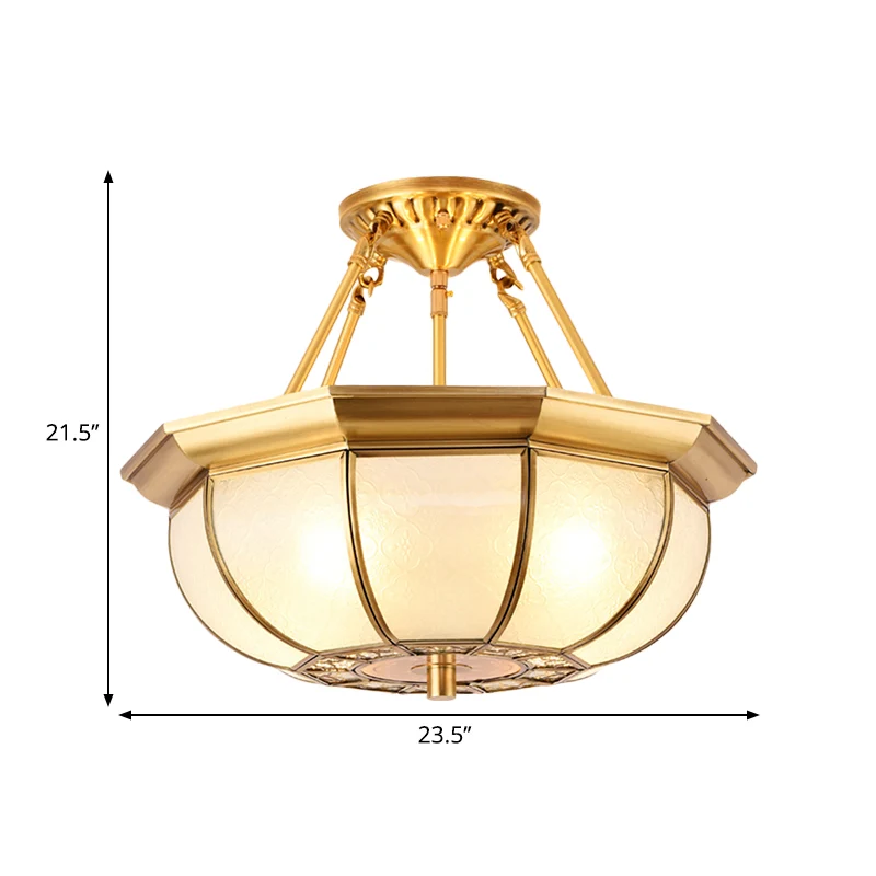 Koloniale ovale plafondlamp, 3/4/6 lampen, crèmekleurig glas, semi-gemonteerd verlichting messing voor slaapkamer, 14"/18"...