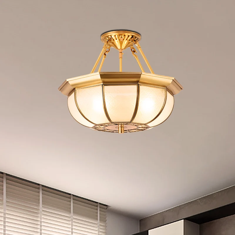 Koloniale ovale plafondlamp, 3/4/6 lampen, crèmekleurig glas, semi-gemonteerd verlichting messing voor slaapkamer, 14"/18"...