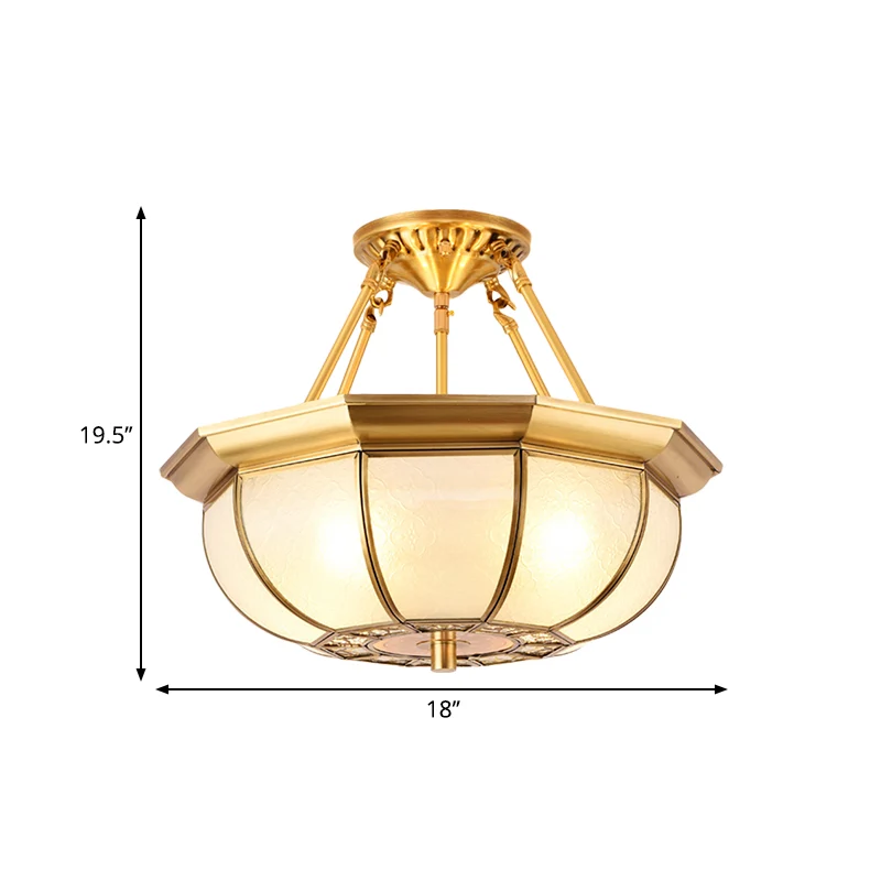 Koloniale ovale plafondlamp, 3/4/6 lampen, crèmekleurig glas, semi-gemonteerd verlichting messing voor slaapkamer, 14"/18"...