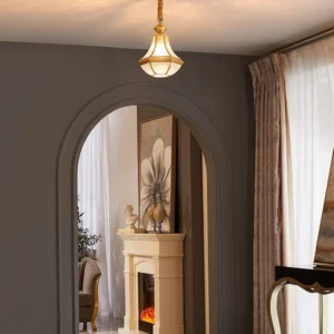 Koloniale stijl messing hanglamp glazen pot schaduw enkele lamp decoratieve hanglamp voor slaapkamer Clearhalo