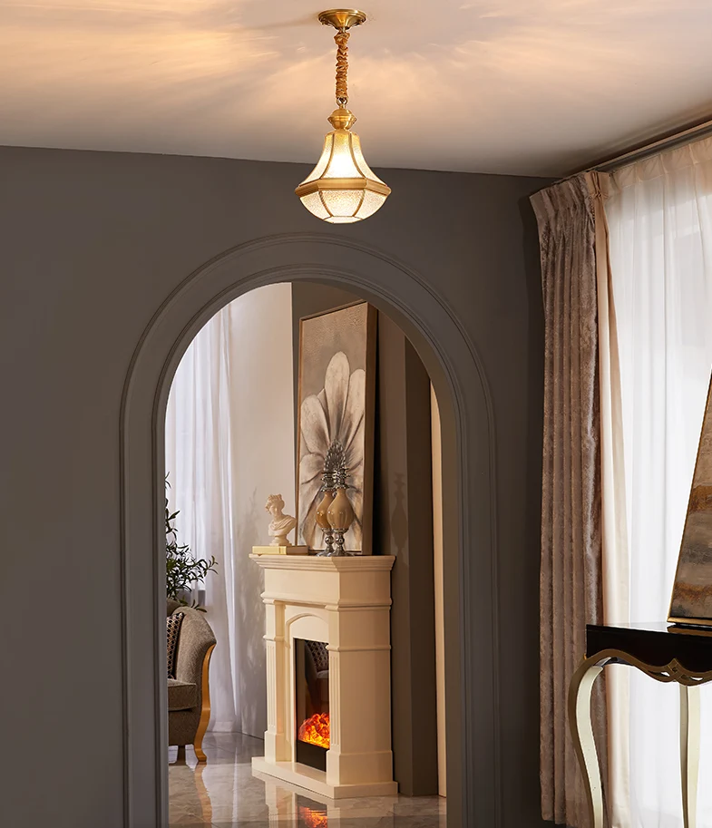 Koloniale stijl messing hanglamp glazen pot schaduw enkele lamp decoratieve hanglamp voor slaapkamer Clearhalo