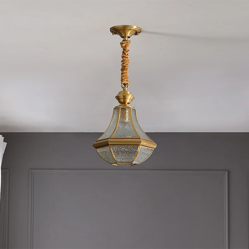 Koloniale stijl messing hanglamp glazen pot schaduw enkele lamp decoratieve hanglamp voor slaapkamer Clearhalo