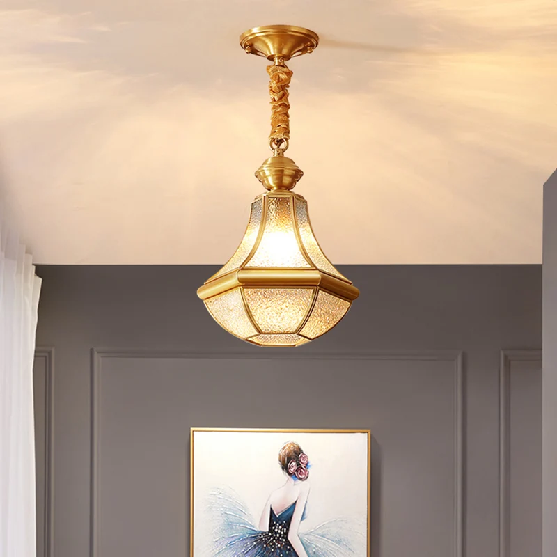 Koloniale stijl messing hanglamp glazen pot schaduw enkele lamp decoratieve hanglamp voor slaapkamer Clearhalo