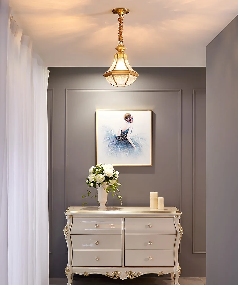 Koloniale stijl messing hanglamp glazen pot schaduw enkele lamp decoratieve hanglamp voor slaapkamer Clearhalo