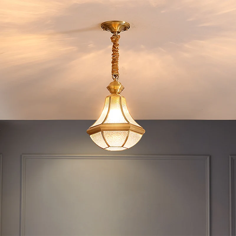 Koloniale stijl messing hanglamp glazen pot schaduw enkele lamp decoratieve hanglamp voor slaapkamer Clearhalo