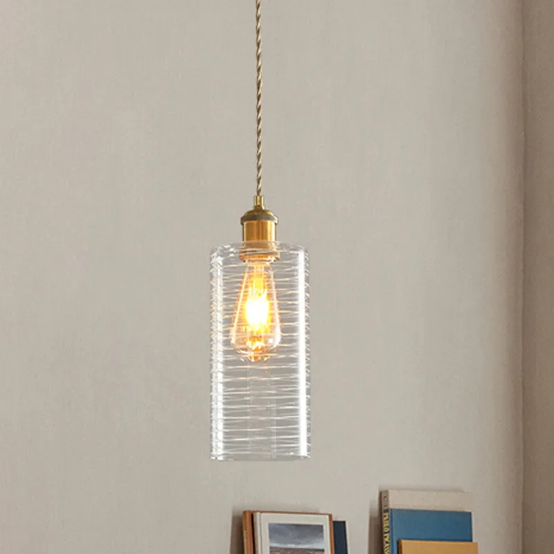 Kolonialisme Hangende plafondlamp met kolomverlichting, 1 lamp, helder glas, goud Clearhalo
