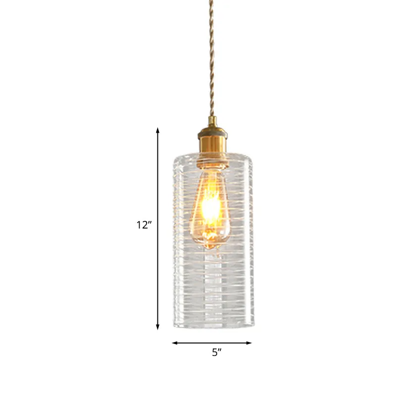 Kolonialisme Hangende plafondlamp met kolomverlichting, 1 lamp, helder glas, goud Clearhalo