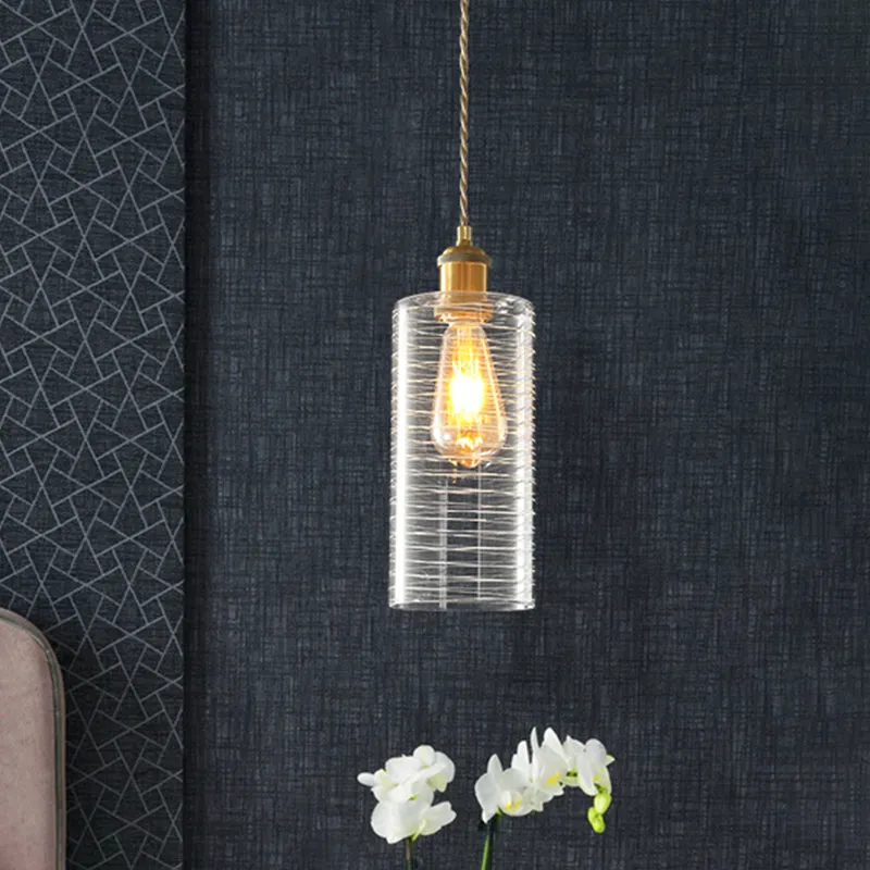 Kolonialisme Hangende plafondlamp met kolomverlichting, 1 lamp, helder glas, goud Clearhalo