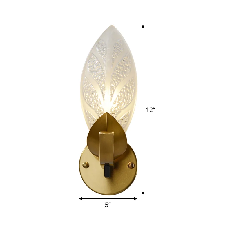 Kolonialistische bladvormige wandlamp 1 lamp, mat getextureerd glas, wandgemonteerde verlichting goud Clearhalo