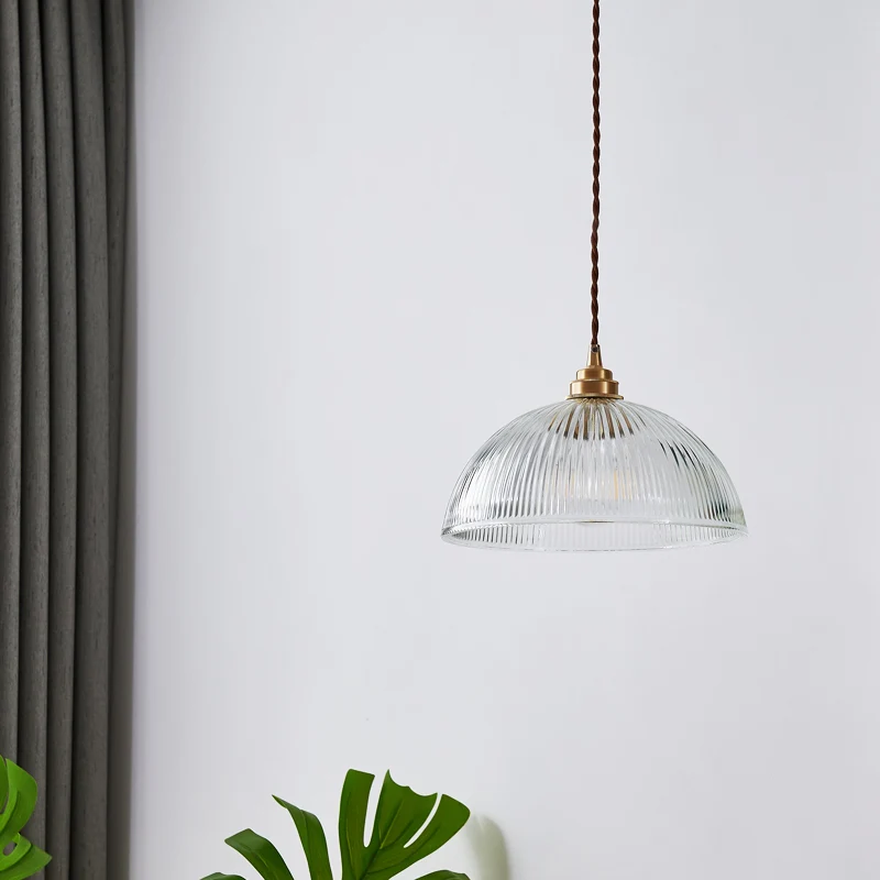 Kom geribbeld glas schaduwrijke hanglamp Eenvoud Messing Mini hanglamp voor eetkamer Clearhalo