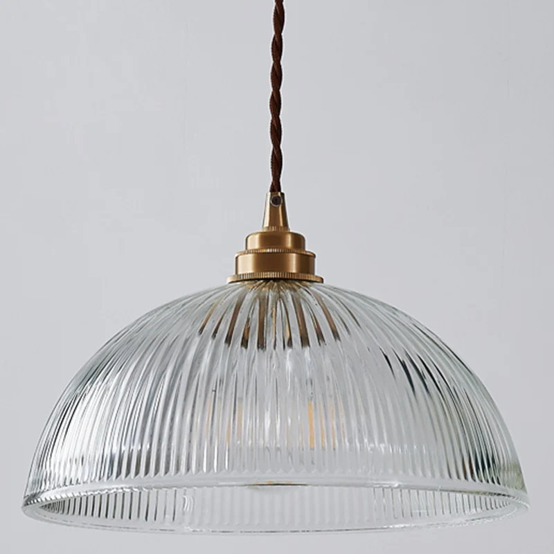 Kom geribbeld glas schaduwrijke hanglamp Eenvoud Messing Mini hanglamp voor eetkamer Clearhalo