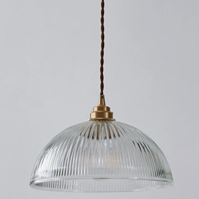 Kom geribbeld glas schaduwrijke hanglamp Eenvoud Messing Mini hanglamp voor eetkamer Clearhalo