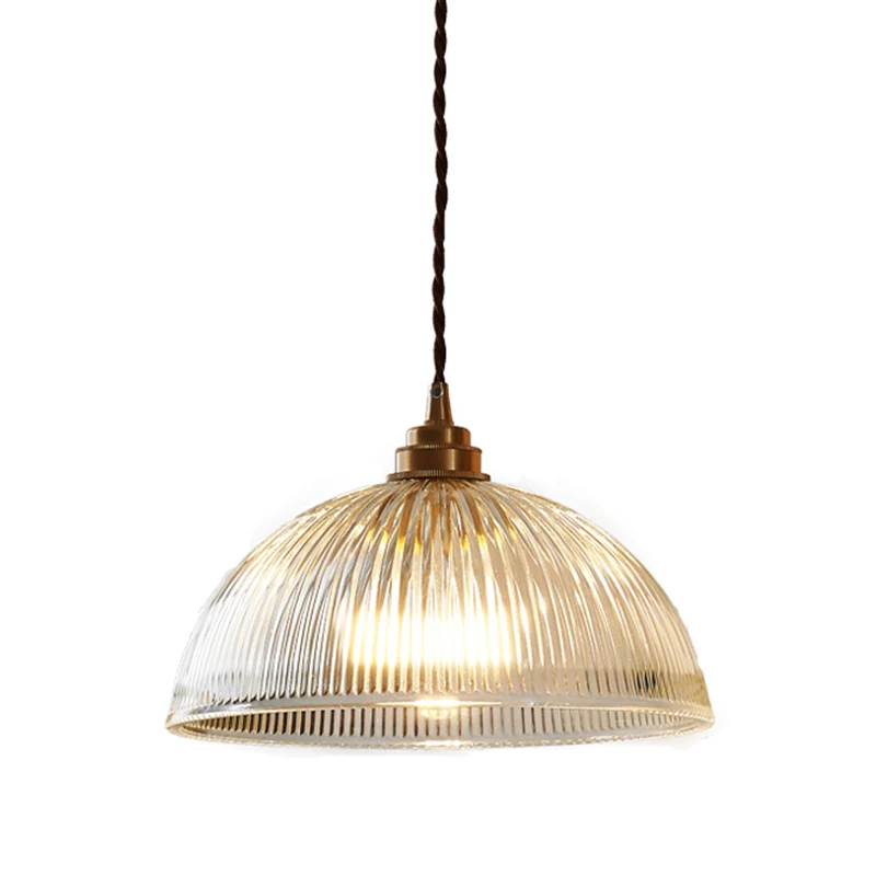 Kom geribbeld glas schaduwrijke hanglamp Eenvoud Messing Mini hanglamp voor eetkamer Clearhalo