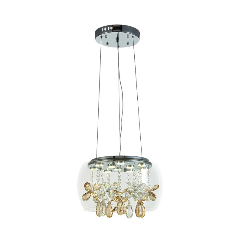 Kom helder glas down verlichting modernistische 14"/16" breedte LED zilveren kroonluchter met bungelende kristallen warm/w...