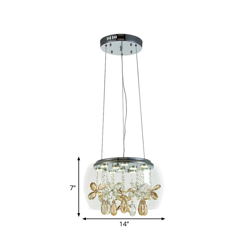Kom helder glas down verlichting modernistische 14"/16" breedte LED zilveren kroonluchter met bungelende kristallen warm/w...