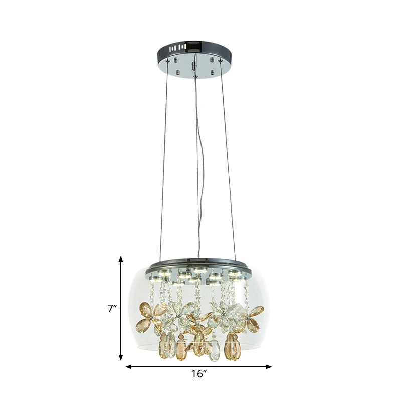 Kom helder glas down verlichting modernistische 14"/16" breedte LED zilveren kroonluchter met bungelende kristallen warm/w...