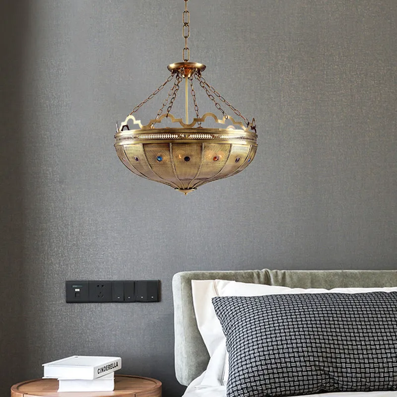 Kom Slaapkamer Kroonluchter Verlichting Arabisch Metaal 6 Lampen Messing Hangende Plafondlamp met Kraal Decor Clearhalo
