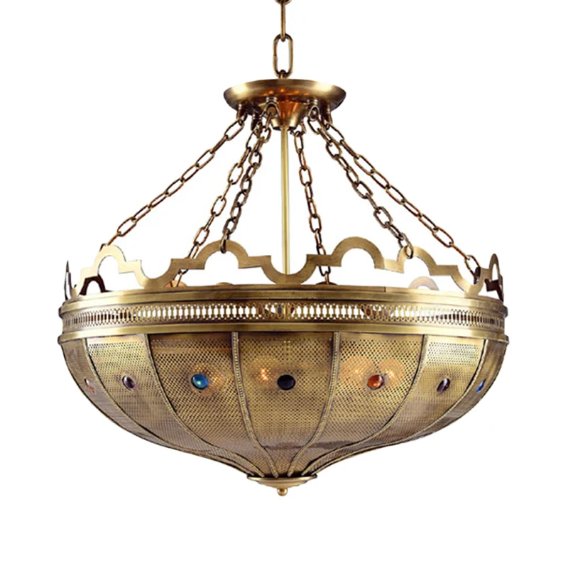 Kom Slaapkamer Kroonluchter Verlichting Arabisch Metaal 6 Lampen Messing Hangende Plafondlamp met Kraal Decor Clearhalo