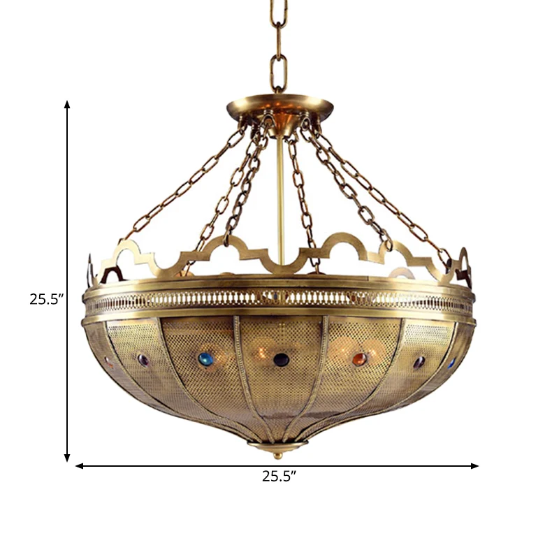 Kom Slaapkamer Kroonluchter Verlichting Arabisch Metaal 6 Lampen Messing Hangende Plafondlamp met Kraal Decor Clearhalo