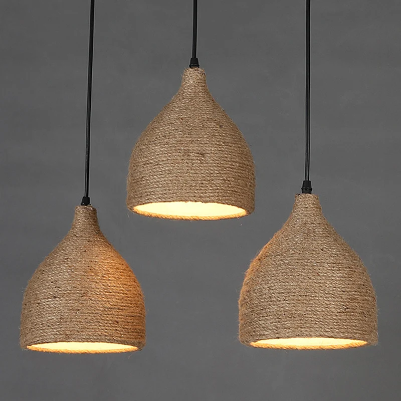 Komvormige eetkamer hangende lamp industriële touw beige hangende verlichtingsarmatuur Clearhalo