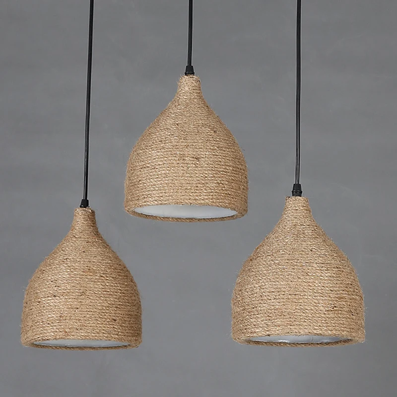 Komvormige eetkamer hangende lamp industriële touw beige hangende verlichtingsarmatuur Clearhalo