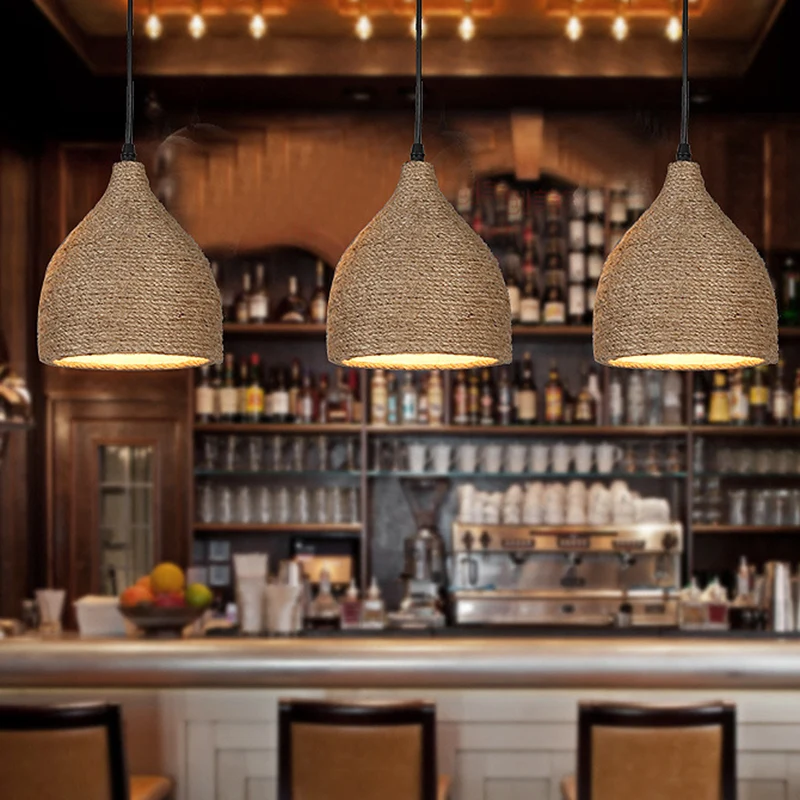 Komvormige eetkamer hangende lamp industriële touw beige hangende verlichtingsarmatuur Clearhalo
