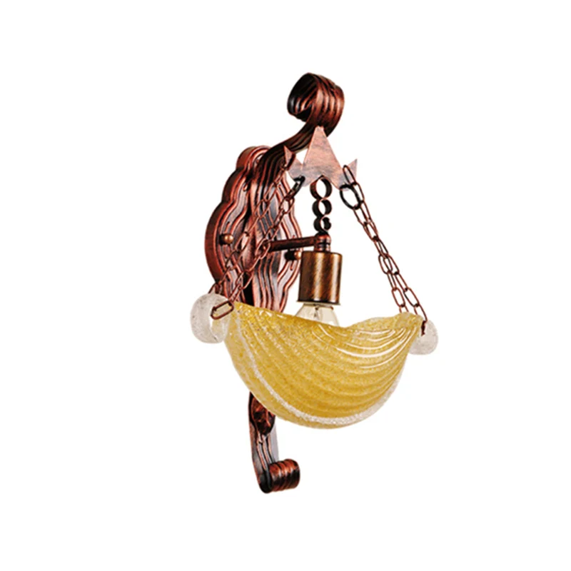 Komvormige schanslamp Vintage stijlvol amberglas 1 lichts verweerde koperen wandlamp voor slaapkamer Clearhalo