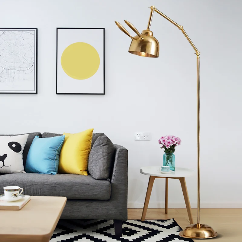Konijnvormige vloerleeslamp Scandinavische stijl Metaal 1-lamps gouden staande lamp voor nachtkastje Clearhalo