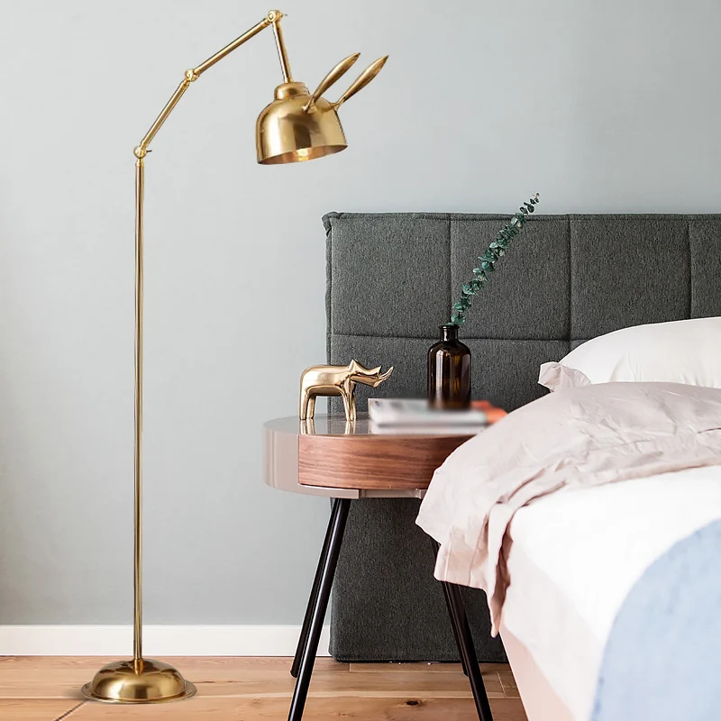 Konijnvormige vloerleeslamp Scandinavische stijl Metaal 1-lamps gouden staande lamp voor nachtkastje Clearhalo