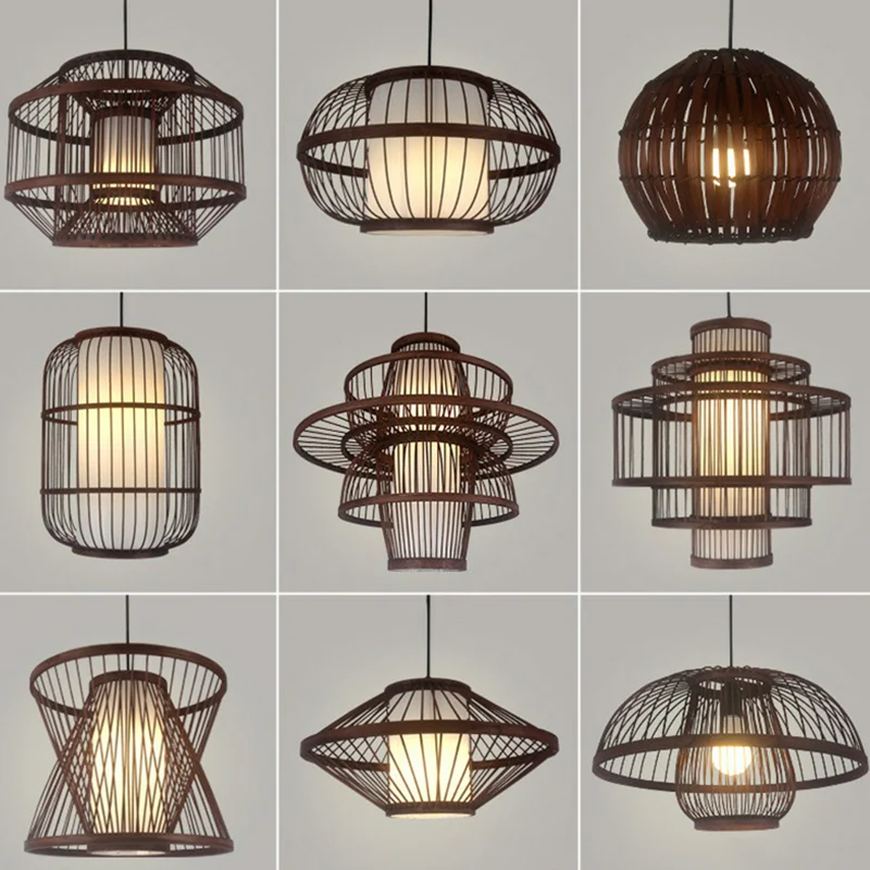 Kooi-hanglamp met koffieafwerking, moderne bamboe hanglamp met één lamp Clearhalo