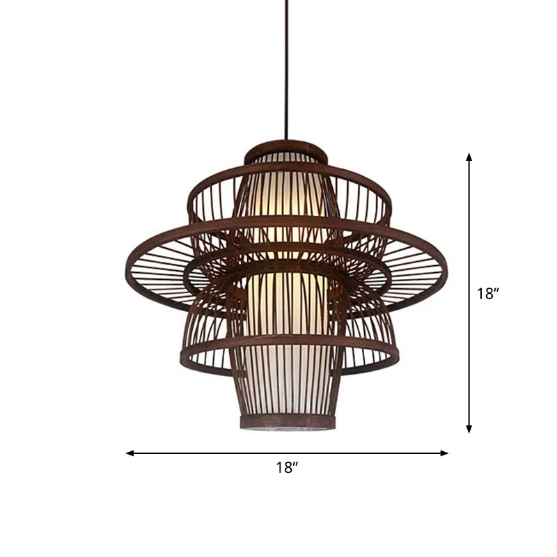 Kooi-hanglamp met koffieafwerking, moderne bamboe hanglamp met één lamp Clearhalo