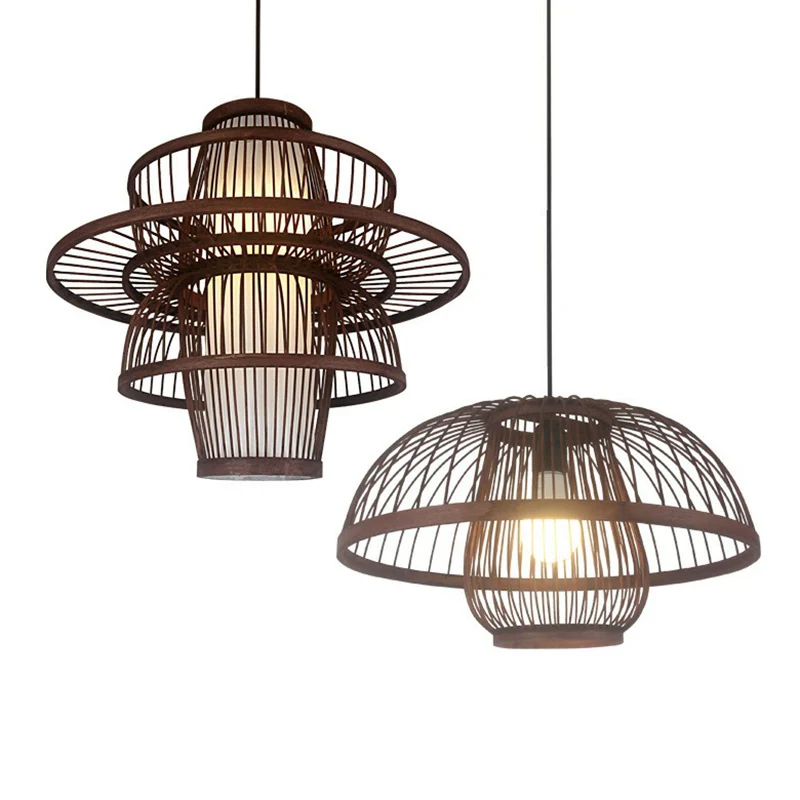 Kooi-hanglamp met koffieafwerking, moderne bamboe hanglamp met één lamp Clearhalo