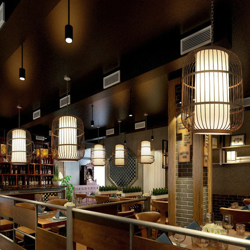 Kooi-hanglamp met koffieafwerking, moderne bamboe hanglamp met één lamp Clearhalo