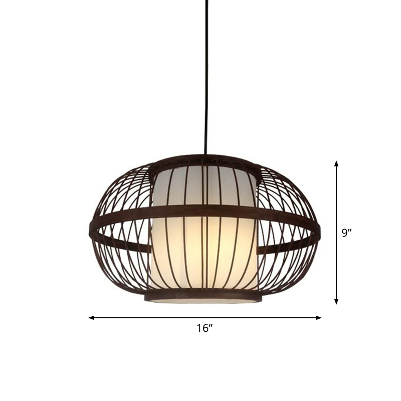 Kooi-hanglamp met koffieafwerking, moderne bamboe hanglamp met één lamp Clearhalo