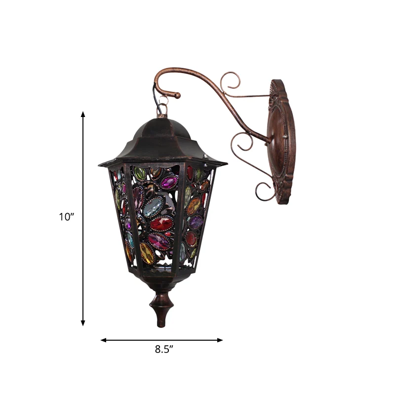 1 kop bloem/cirkel schanslamp Boheemse zwarte metalen wandlamp met gebogen arm voor restaurant Clearhalo